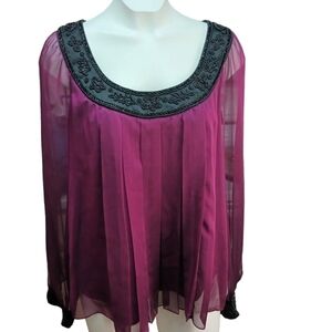 ALEX Evenings Beautiful Beaded Purple Blouse EUC size Large